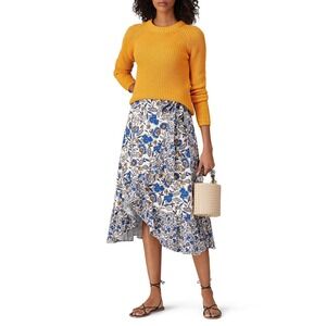 Shoshanna Faux Wrap Ola Skirt Blue Floral Midi Women's Size‎ S